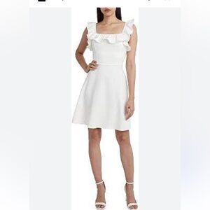BCBG Generation White Fit-and-Flare Ruffle Top Dress